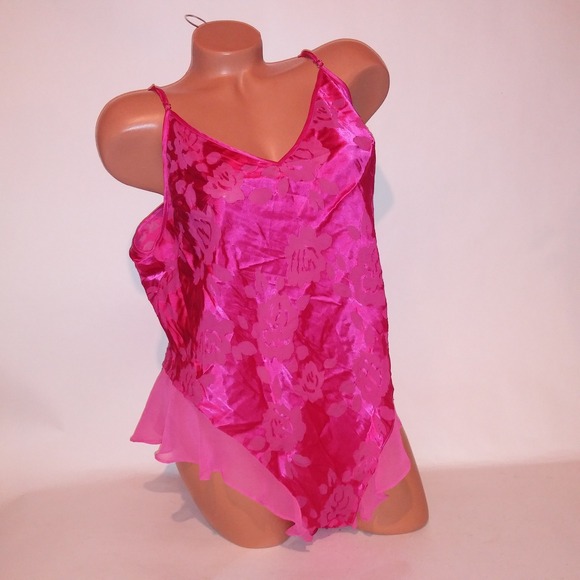 Victoria Secret Lingerie Teddy One Piece XXL 2X Pink Burnout Floral VS Archives - Picture 1 of 12
